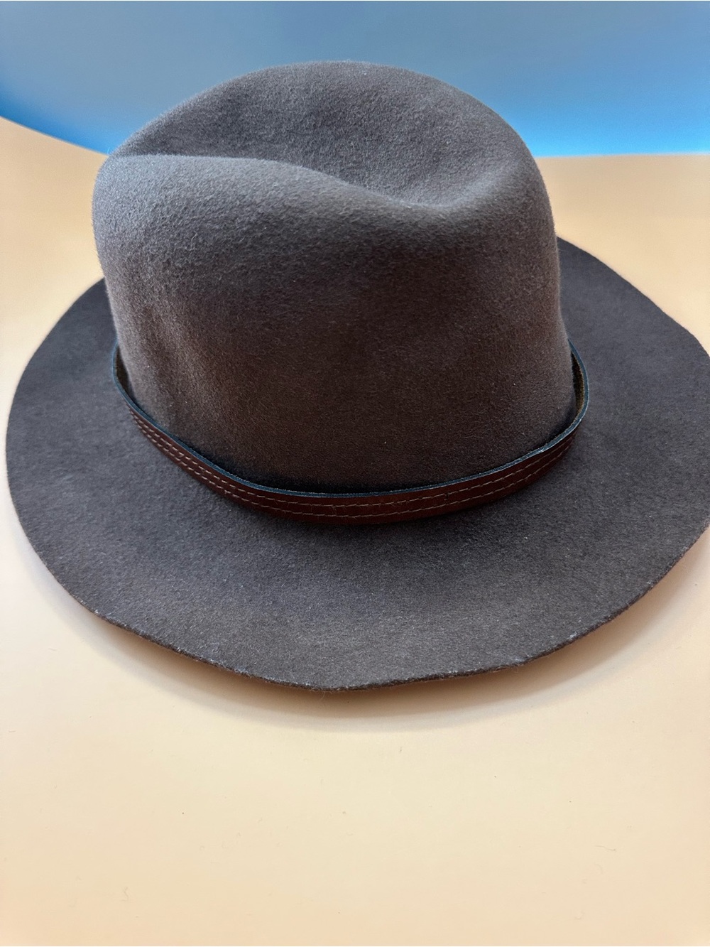 Rag & Bone New York 100% Wool Fedora Hat with Leather Band - Size Large-Brown